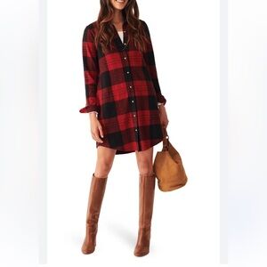 NWT Faherty Legend Sweater Shirt Dress Size S Red Black  Buffalo Plaid